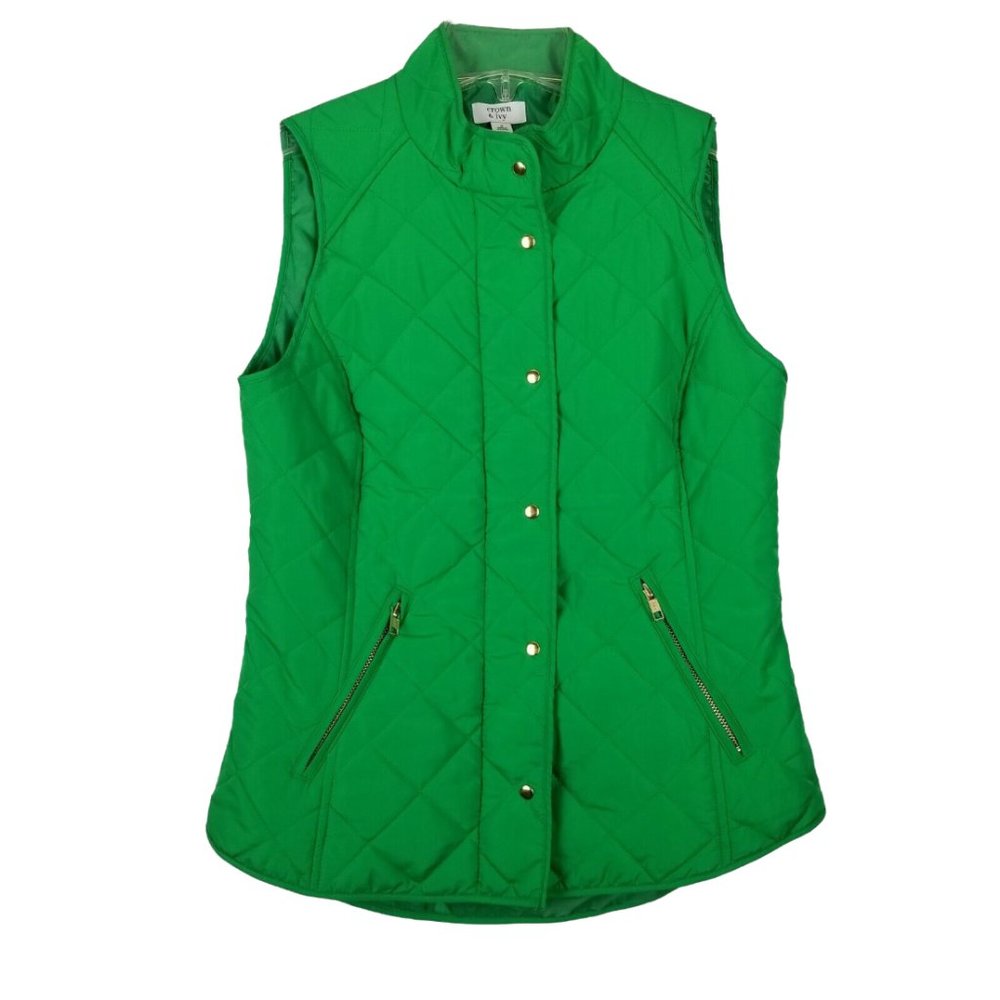Crown & Ivy Green Quilted Puffer Vest Size Small